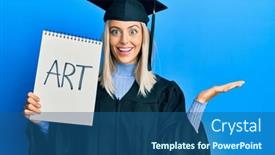  Presentation with graduation black graduate hat - PPT theme consisting of beautiful-blonde-woman-wearing-graduation background and a ocean colored foreground