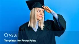  Presentation with far away - Slide deck with beautiful-blonde-woman-wearing-graduation background and a ocean colored foreground