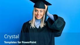 Presentation with graduation - PPT layouts having beautiful-blonde-woman-wearing-graduation background and a ocean colored foreground