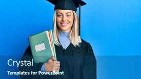  Presentation with ceremony - Presentation design featuring beautiful-blonde-woman-wearing-graduation background and a ocean colored foreground