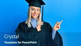  Presentation with graduation - Beautiful slide set featuring beautiful-blonde-woman-wearing-graduation backdrop and a ocean colored foreground