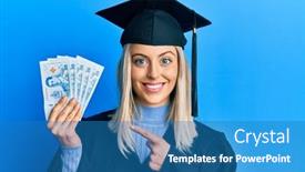  Presentation with graduation - Amazing PPT layouts having beautiful-blonde-woman-wearing-graduation backdrop and a teal colored foreground