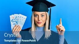  Presentation with graduation - Colorful presentation theme enhanced with beautiful-blonde-woman-wearing-graduation backdrop and a ocean colored foreground