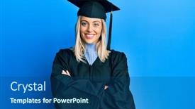  Presentation with graduation - Slide deck enhanced with beautiful-blonde-woman-wearing-graduation background and a ocean colored foreground