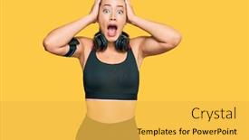  Presentation with woman hands open - Beautiful slide set featuring beautiful-blonde-woman-wearing-gym backdrop and a yellow colored foreground