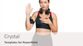  Presentation with hand palm - Cool new slide deck with beautiful-blonde-woman-wearing-gym backdrop and a white colored foreground