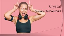  Presentation with gym - Audience pleasing PPT theme consisting of beautiful-blonde-woman-wearing-gym backdrop and a coral colored foreground