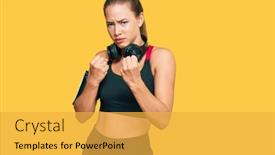  Presentation with fight - Cool new presentation theme with beautiful-blonde-woman-wearing-gym backdrop and a yellow colored foreground
