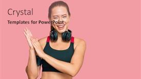  Presentation with gym - PPT theme enhanced with beautiful-blonde-woman-wearing-gym background and a coral colored foreground