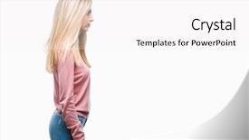  Presentation with pink and green nature - PPT theme featuring beautiful blonde woman wearing pink background and a  colored foreground