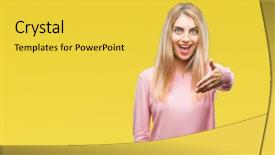  Presentation with pink business - Beautiful PPT layouts featuring beautiful blonde woman wearing pink backdrop and a yellow colored foreground