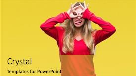  Presentation with young woman wearing boxer gloves - Presentation enhanced with beautiful blonde woman wearing red background and a  colored foreground