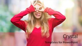  Presentation with tongue - Presentation theme having beautiful blonde woman wearing red background and a  colored foreground