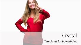  Presentation with two way street sign - Beautiful presentation design featuring beautiful blonde woman wearing red backdrop and a  colored foreground