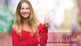  Presentation with two way street sign - Cool new PPT layouts with beautiful blonde woman wearing red backdrop and a  colored foreground