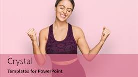  Presentation with sportswear - Presentation theme having beautiful-blonde-woman-wearing-sportswear background and a coral colored foreground