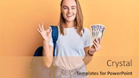  Presentation with student - Amazing PPT layouts having beautiful-blonde-woman-wearing-student backdrop and a yellow colored foreground