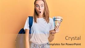  Presentation with canadian - Beautiful presentation theme featuring beautiful-blonde-woman-wearing-student backdrop and a yellow colored foreground