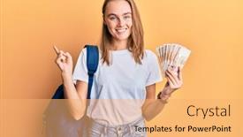  Presentation with south korean - Audience pleasing PPT layouts consisting of beautiful-blonde-woman-wearing-student backdrop and a yellow colored foreground