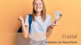  Presentation with student - Slide deck having beautiful-blonde-woman-wearing-student background and a yellow colored foreground