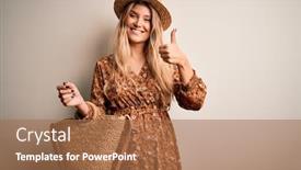  Presentation with summer - PPT theme enhanced with beautiful-blonde-woman-wearing-summer background and a coral colored foreground