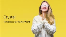  Presentation with praying hands - Colorful slide deck enhanced with beautiful blonde woman wearing winter backdrop and a  colored foreground