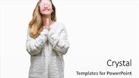  Presentation with praying hands - PPT theme consisting of beautiful blonde woman wearing winter background and a  colored foreground