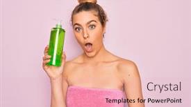  Presentation with aloe vera gel - Presentation theme with beautiful-blonde-woman-with-blue background and a lemonade colored foreground
