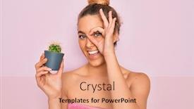 Presentation with cactus - Presentation design consisting of beautiful-blonde-woman-with-blue background and a coral colored foreground