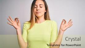  Presentation with meditation green - PPT theme with beautiful-blonde-woman-with-blue background and a blonde colored foreground