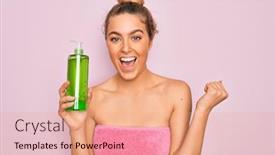  Presentation with aloe vera gel - Presentation theme enhanced with beautiful-blonde-woman-with-blue background and a coral colored foreground