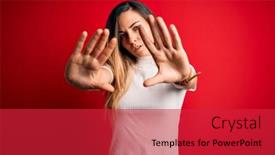  Presentation with red white blue - Colorful slide deck enhanced with beautiful-blonde-woman-with-blue backdrop and a red colored foreground