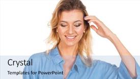  Presentation with people - Slide deck having mofle - real people without retouching portrait background and a light blue colored foreground