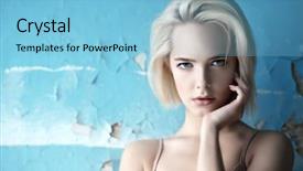  Presentation with cosmetics beauty - PPT theme having beautiful blonde woman with nude background and a light blue colored foreground