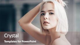  Presentation with beauty cosmetics - Presentation theme with beautiful blonde woman with nude background and a coral colored foreground
