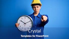  Presentation with camera security - Amazing PPT theme having beautiful-blonde-worker-woman backdrop and a ocean colored foreground