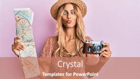  Presentation with map vintage - Audience pleasing slide deck consisting of beautiful-blonde-young-woman-holding backdrop and a coral colored foreground