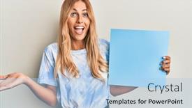  Presentation with banner blue - Audience pleasing theme consisting of beautiful-blonde-young-woman-holding backdrop and a light blue colored foreground