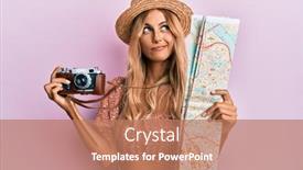  Presentation with city map - Slide deck enhanced with beautiful-blonde-young-woman-holding background and a coral colored foreground