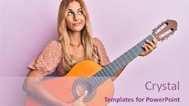  Presentation with classical guitar - Amazing slides having beautiful-blonde-young-woman-playing backdrop and a lemonade colored foreground