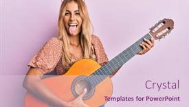  Presentation with classical guitar - Presentation theme enhanced with beautiful-blonde-young-woman-playing background and a lemonade colored foreground