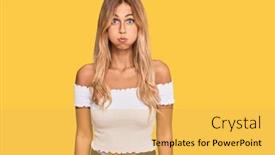  Presentation with tshirt - Amazing presentation design having beautiful-blonde-young-woman-wearing backdrop and a yellow colored foreground
