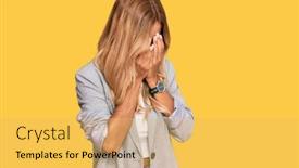  Presentation with business vision - Slide set with beautiful-blonde-young-woman-wearing background and a yellow colored foreground