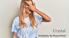  Presentation with tshirt - Audience pleasing presentation theme consisting of beautiful-blonde-young-woman-wearing backdrop and a light gray colored foreground