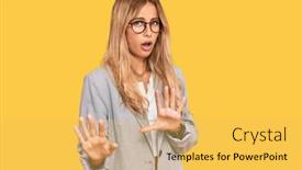  Presentation with moving business - Presentation design having beautiful-blonde-young-woman-wearing background and a yellow colored foreground