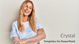  Presentation with army person pressing remote baton - PPT theme consisting of beautiful-blonde-young-woman-wearing background and a light gray colored foreground