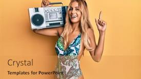  Presentation with number - Colorful presentation theme enhanced with beautiful-blonde-young-woman-wearing backdrop and a yellow colored foreground