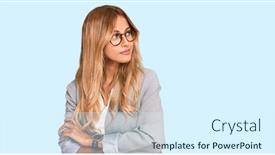  Presentation with clothes - Slide deck having beautiful-blonde-young-woman-wearing background and a sky blue colored foreground