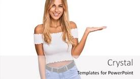  Presentation with tshirt - Slide deck with beautiful-blonde-young-woman-wearing background and a white colored foreground