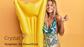  Presentation with matress - Colorful PPT theme enhanced with beautiful-blonde-young-woman-wearing backdrop and a gold colored foreground